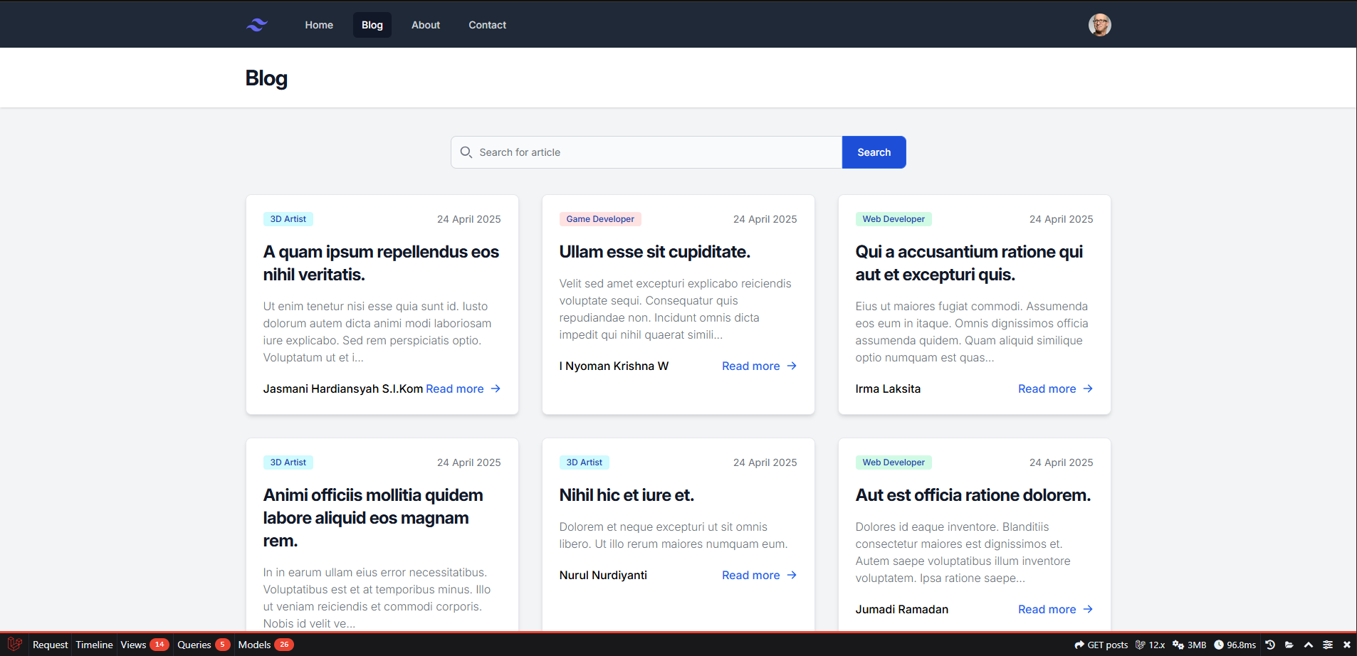 Sample Halaman Blog WPU